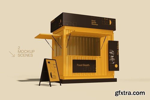 Food Stand Booth with A-Frame Poster Mockups WKWWN4F