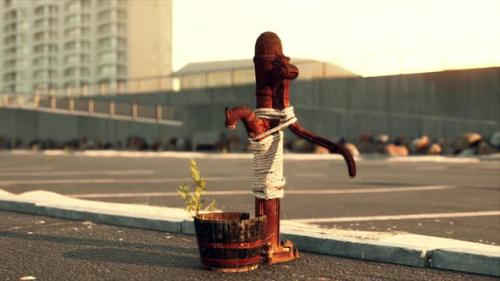 Videohive - Old Rusty Water Pump at Sunny Day - 47581398