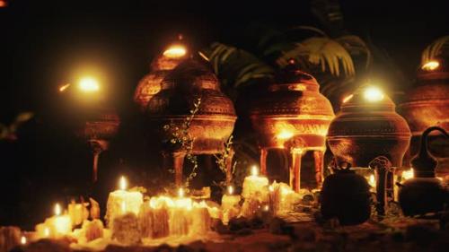 Videohive - Golden Altar with Candles at Night - 47581781