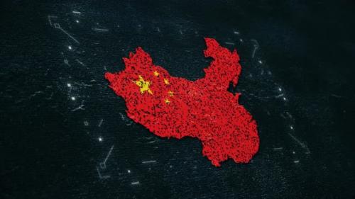 Videohive - China Flag Opening on the Grunge Background with Technology Hud - 47598078