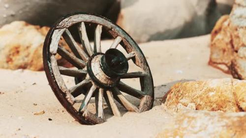 Videohive - Old Tradition Waggon Wheel on the Sand - 47639410