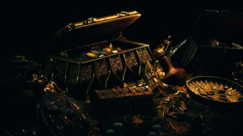 Videohive - Treasures in a Dark Cave with Coins Diamonds and Gold - 47639489