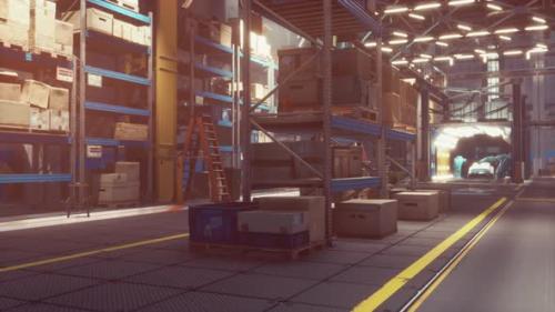 Videohive - Rows of Shelves with Boxes in Warehouse - 47639701