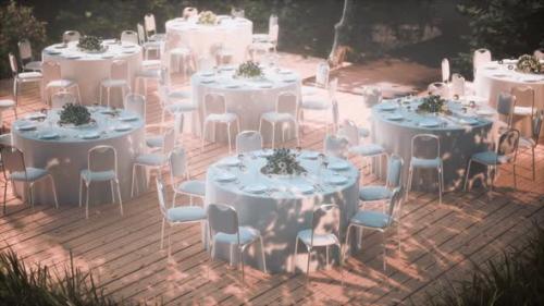 Videohive - Empty Wicker Table and Chair in Outdoor Restaurant Forest Garden - 47639930