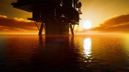 Videohive - Offshore Oil Rig Platform in Sunset or Sunrise Time - 47640162