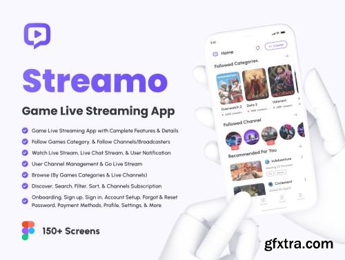 Streamo - Game Live Streaming App UI Kit Ui8.net