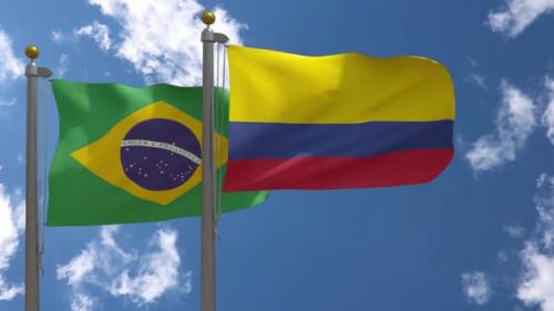 Videohive - Brazil Flag Vs Colombia Flag On Flagpole - 47645575