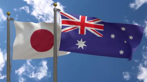 Videohive - Japan Flag Vs Australia Flag On Flagpole - 47645625