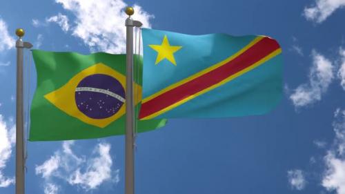 Videohive - Brazil Flag Vs Democratic Republic Of The Congo Flag On Flagpole - 47645817