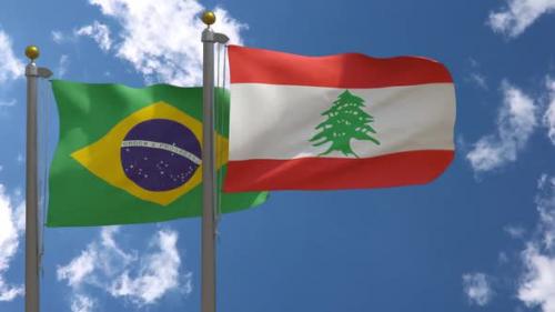 Videohive - Brazil Flag Vs Lebanon Flag On Flagpole - 47645818