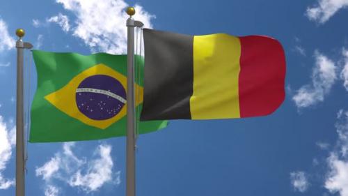 Videohive - Brazil Flag Vs Belgium Flag On Flagpole - 47645819