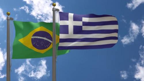 Videohive - Brazil Flag Vs Greece Flag On Flagpole - 47645821