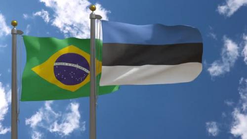Videohive - Brazil Flag Vs Estonia Flag On Flagpole - 47645823