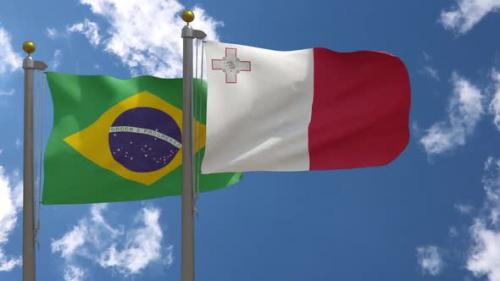 Videohive - Brazil Flag Vs Malta Flag On Flagpole - 47645828
