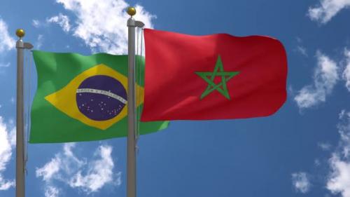 Videohive - Brazil Flag Vs Morocco Flag On Flagpole - 47645829