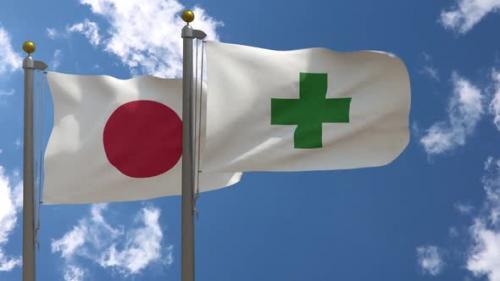 Videohive - Japan Flag Vs Green Cross Safety Japan Flag On Flagpole - 47645980