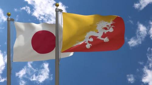 Videohive - Japan Flag Vs Bhutan Flag On Flagpole - 47646144