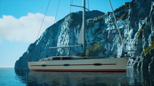 Videohive - Yacht in the Sea with Greeny Rocky Island - 47640351