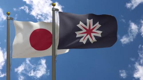 Videohive - Japan Flag Vs Hokkaido Prefecture Flag On Flagpole - 47645767