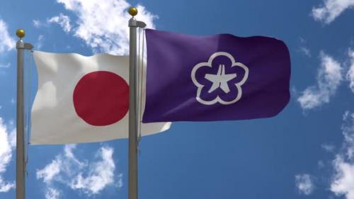 Videohive - Japan Flag Vs Kitakyushu City Flag On Flagpole - 47645775