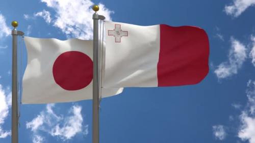 Videohive - Japan Flag Vs Malta Flag On Flagpole - 47646149