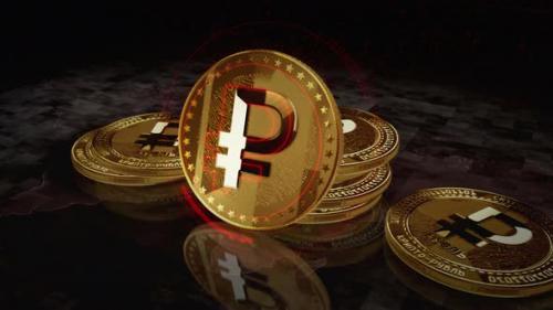 Videohive - Crypto Ruble RUB cryptocurrency golden coin loop on digital screen - 47627852