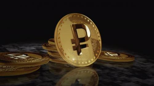 Videohive - Crypto Ruble RUB cryptocurrency golden coin loop on digital screen - 47627854