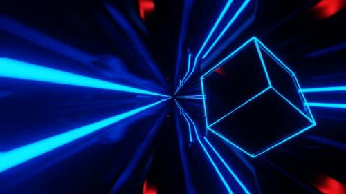 Videohive - Blue And Red Sci-Fi Neon Weightlessness Tunnel Background Vj Loop In HD - 47631472
