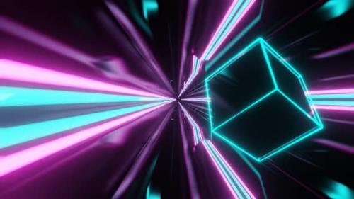 Videohive - Cyan And Pink Sci-Fi Neon Weightlessness Tunnel Background Vj Loop In 4K - 47631475
