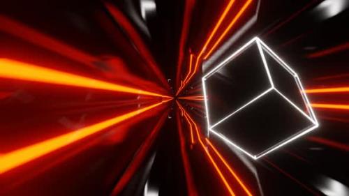 Videohive - Orange And White Sci-Fi Neon Weightlessness Tunnel Background Vj Loop In HD - 47631480