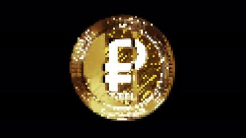 Videohive - Crypto Ruble RUB cryptocurrency golden coin loop on pixel retro style - 47635710