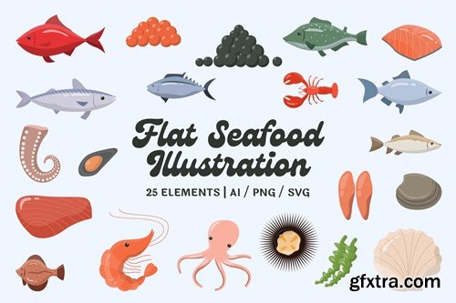 Flat Seafood Illustration Set QT8TTSP