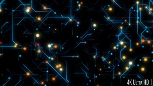 Videohive - 4K Futuristic glowing circuit Board with digital data connections in a loop - 47618666