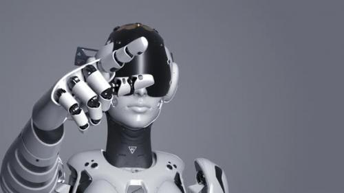 Videohive - the robot raises its hand indicating the direction - 47622073