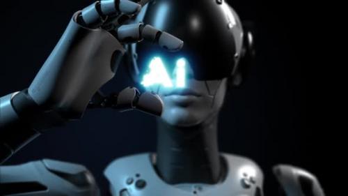 Videohive - A female robot holds the title "Ai" in her hand - 47622089