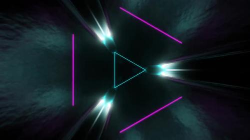 Videohive - Cyan And Pink Sci-Fi Glossy Triangle Tunnel Background Vj Loop In HD - 47631486