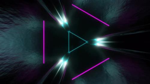 Videohive - Cyan And Pink Sci-Fi Glossy Triangle Tunnel Background Vj Loop In 4K - 47631491