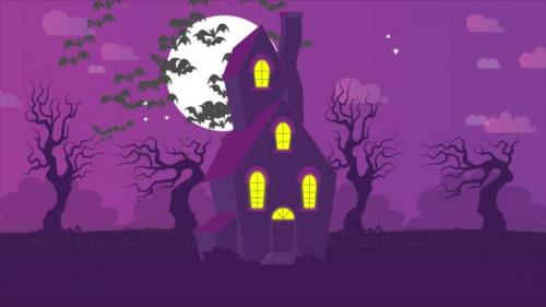 Videohive - Happy Halloween Background. Bats Flying In The Air On Purple Background 4K - 47633257