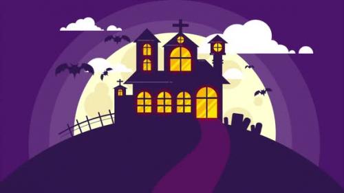 Videohive - Happy Halloween Background. Bats Flying In The Air On Purple Background - 47633258