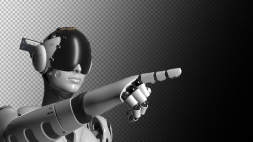 Videohive - the robot raises its hand, indicating the direction. there is an alpha channel - 47634778