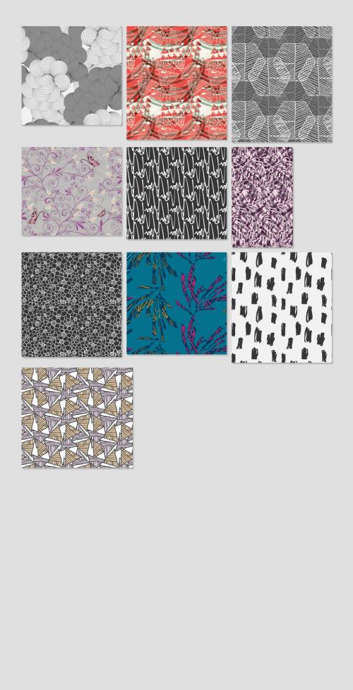 Seamless Pattern Collection with Hand Drawn Rough Abstract Strokes and Floral Elements 637126605