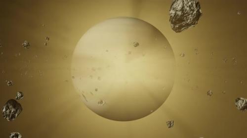 Videohive - Planet Saturn with asteroid rings with alpha channel overlay view from outer space 3d render - 47601290