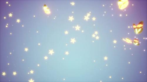 Videohive - Flock of Sparkling Butterflies Flying on Star Art Background - 47618601