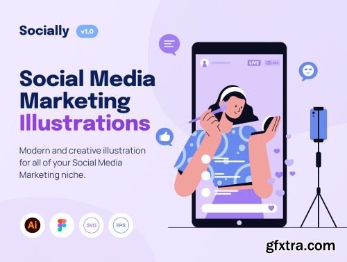 Socially - Social Media Marketing Illustration Set Ui8.net