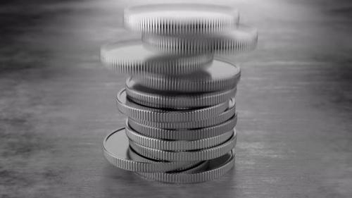 Videohive - Slow falling coins into a pile. Slow motion. Concept of money, banking. Cryptocurrency exchange. Don - 47646080