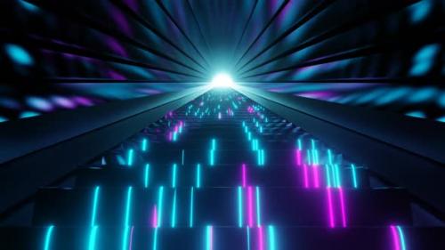 Videohive - Cyan And Pink Neon Glow Stairs Background Vj Loop In 4K - 47666471