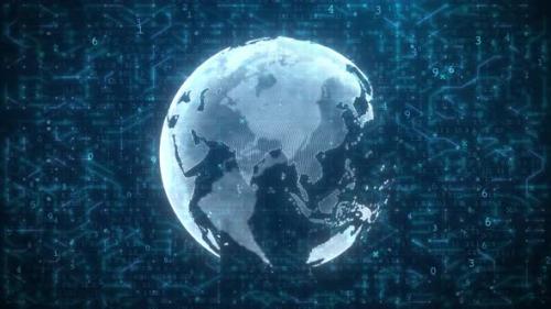 Videohive - Rotating Digital Earth Globe Over Abstract Computer Circuit Background - 47697698