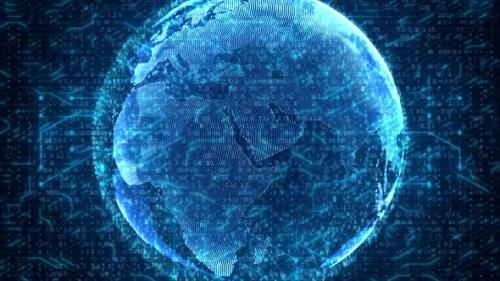 Videohive - Rotating Digital Earth Globe Over Abstract Computer Circuit Background - 47697703