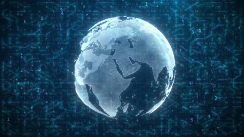 Videohive - Rotating Digital Earth Globe Over Abstract Computer Circuit Background - 47698679