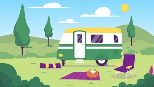 Videohive - Caravan And A Camping Area - 47690217